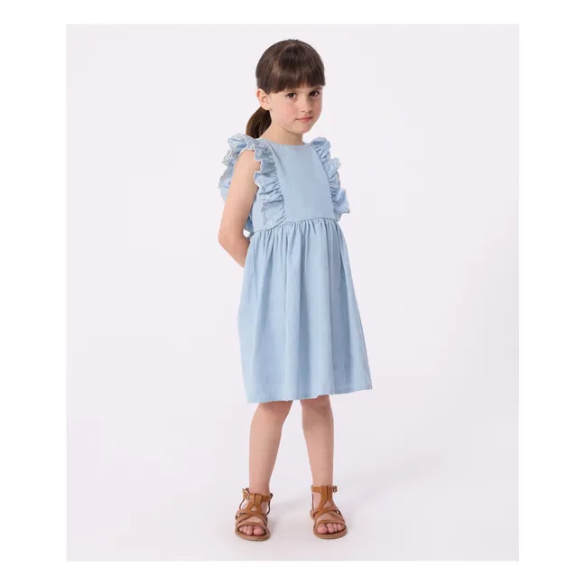 Vestido de chambray con volantes | Azul Claro