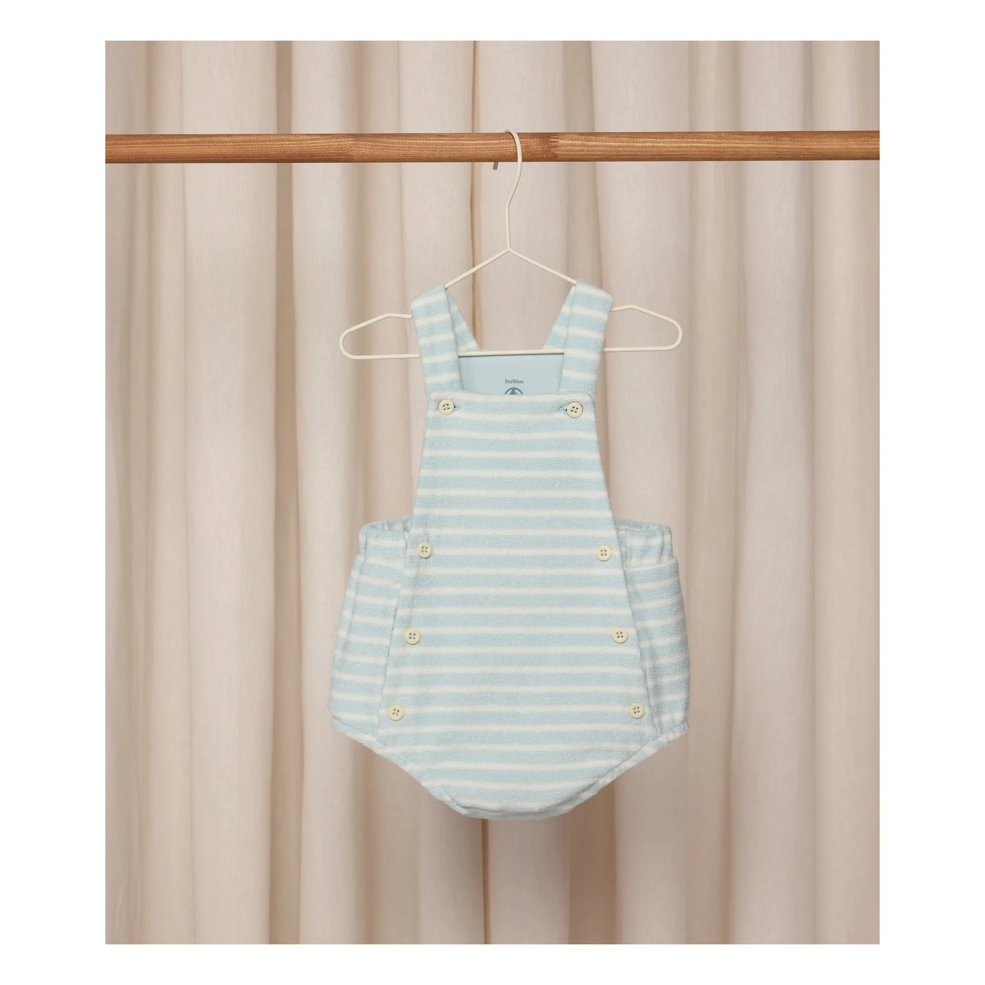 Petit Bateau Green Water Organic Cotton Terry Striped Romper Overalls