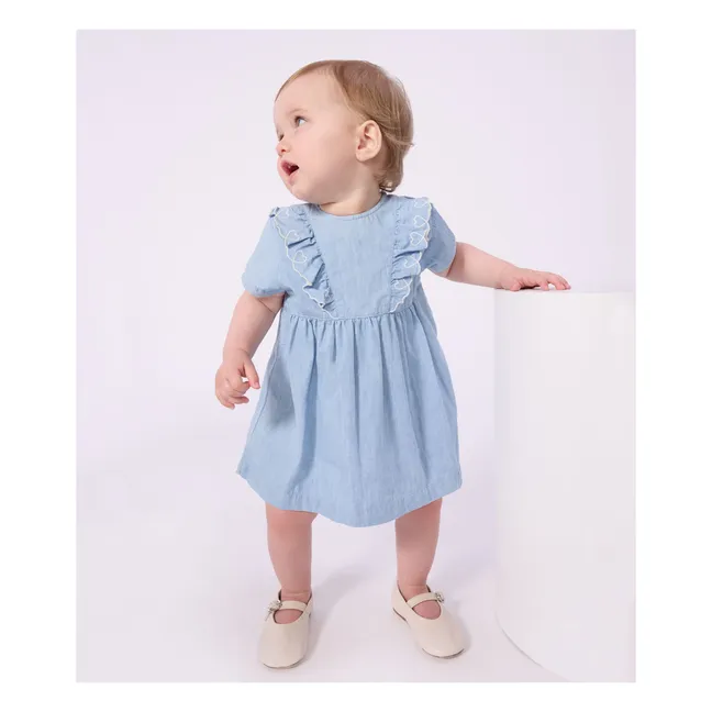 Embroidered Chambray Dress | Light Blue