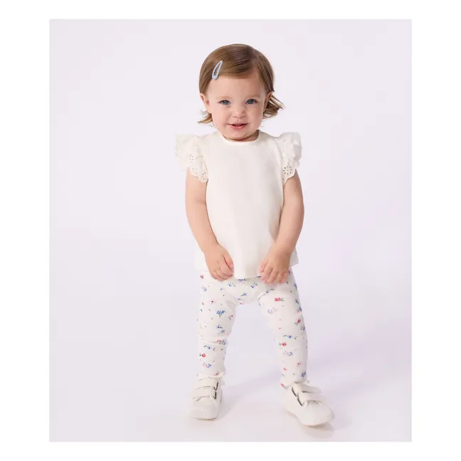 Legging Côtelé Fleuri | Blanc