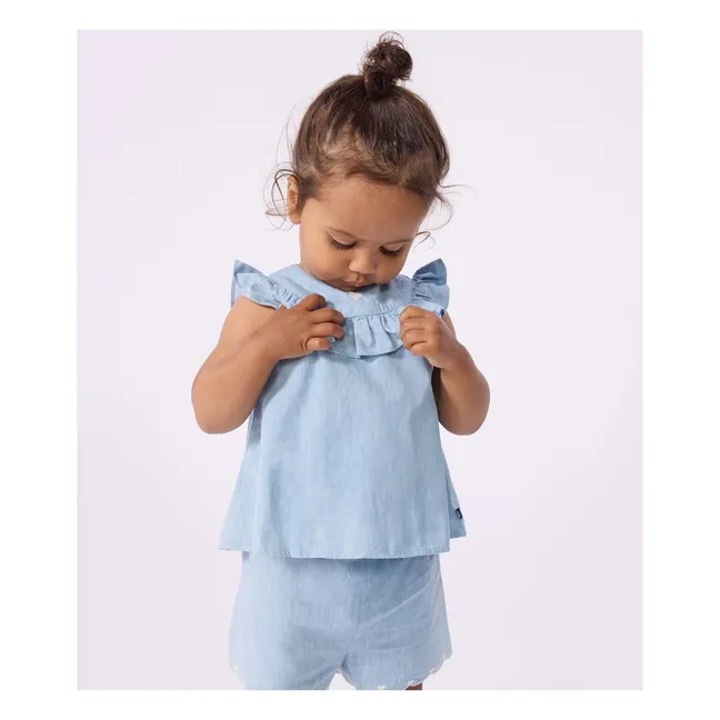 Top Denim Collerette Chambray | Bleu Clair