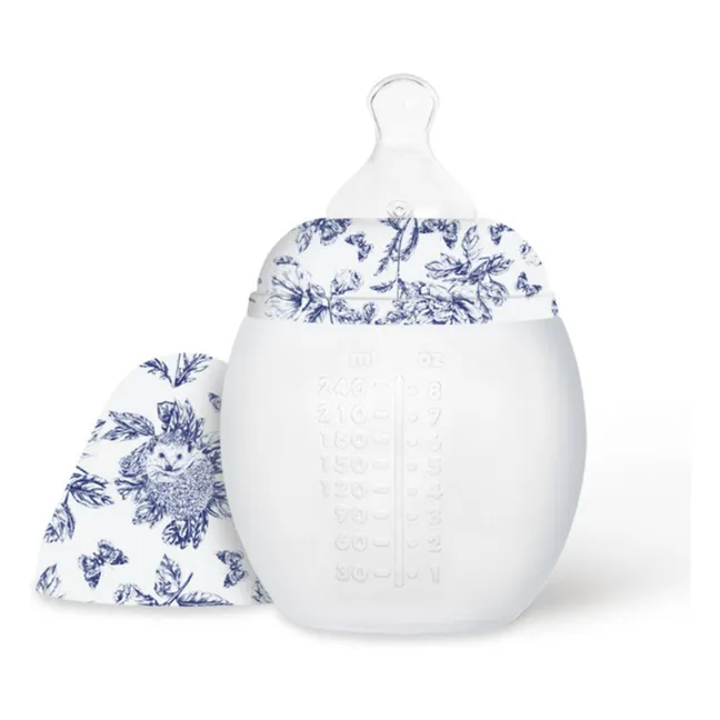 Biberon en silicone médical et tétine physiologique Toile de Jouy - Elhée x Tartine et Chocolat | Bleu marine