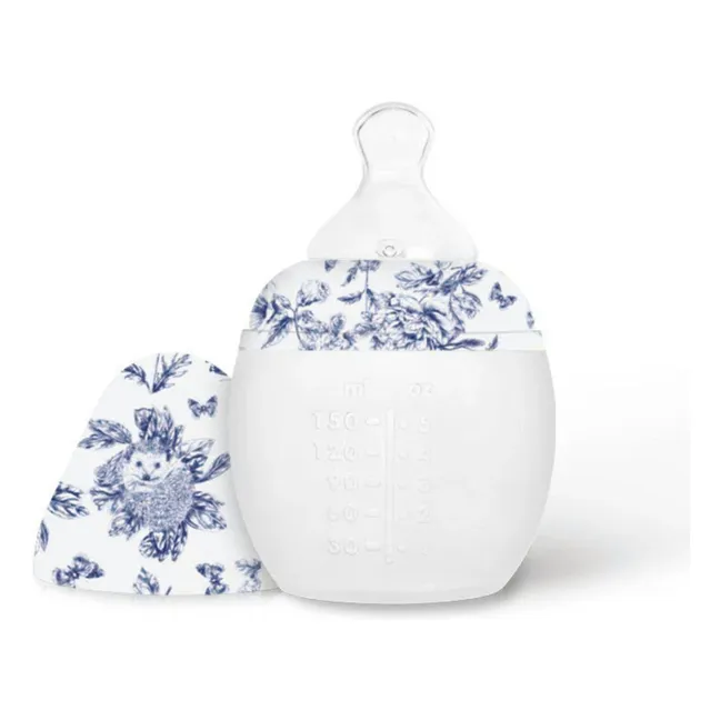 Biberon en silicone médical et tétine physiologique Toile de Jouy - Elhée x Tartine et Chocolat | Bleu marine