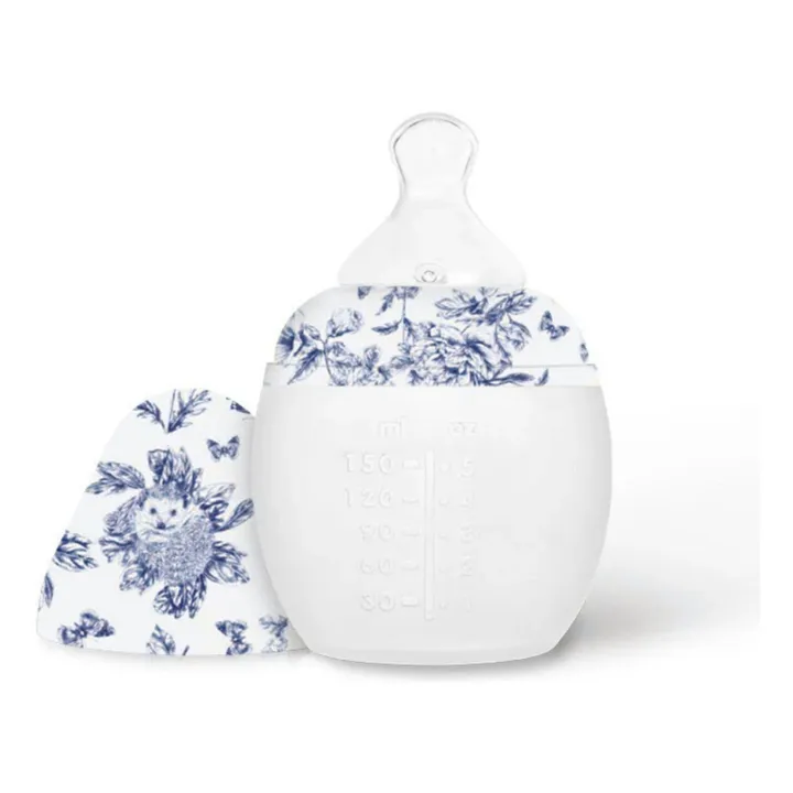 Toile de Jouy medical silicone feeding bottle and physiological teat - Elhée x Tartine et Chocolat | Navy blue- Product image n°0