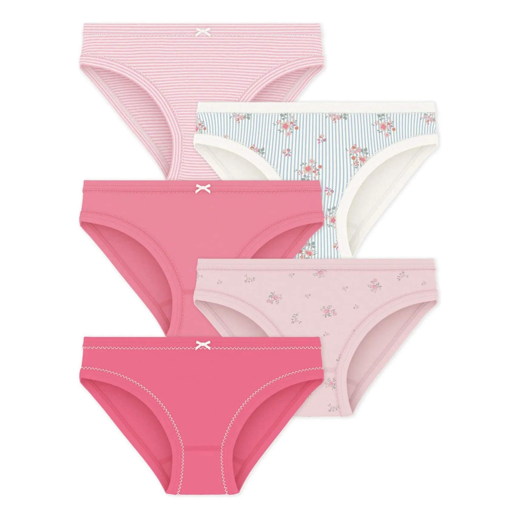 Petit Bateau Girls Pink Batch 5 Flowered Panties