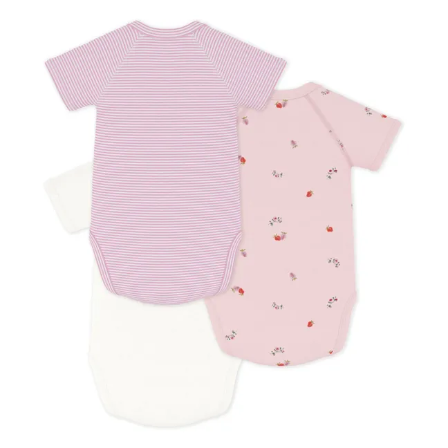 Lot 3 Bodies Croisés Fleuris Coton Bio | Rose