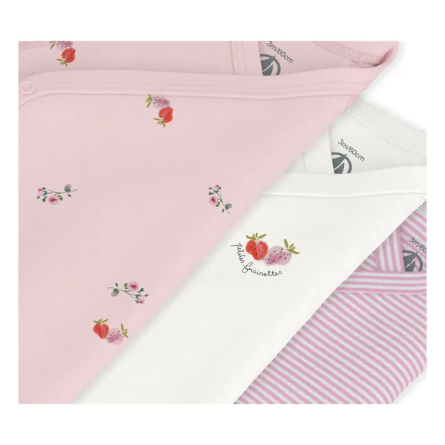 Lote de 3 bodys de sarga floreada de algodón ecológico | Rosa