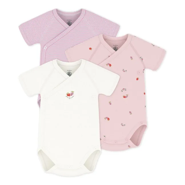 Lot 3 Bodies Croisés Fleuris Coton Bio | Rose
