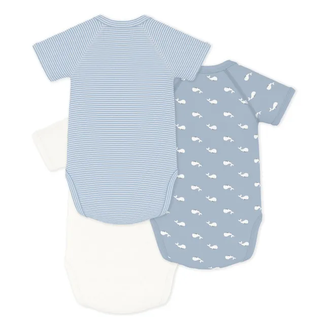 Lot 3 Bodies Croisés Baleines Coton Bio | Bleu