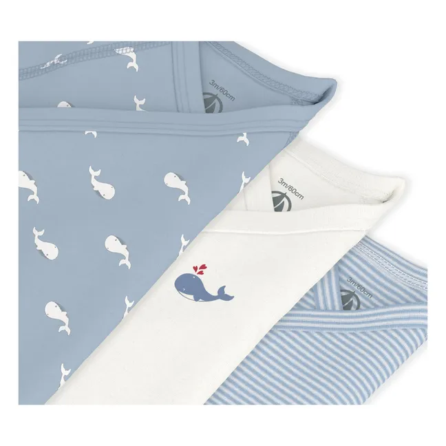 Lot 3 Bodies Croisés Baleines Coton Bio | Bleu