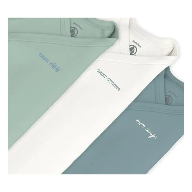 Lote de 3 bodies cruzados de algodón ecológico Mon Bébé | Azul