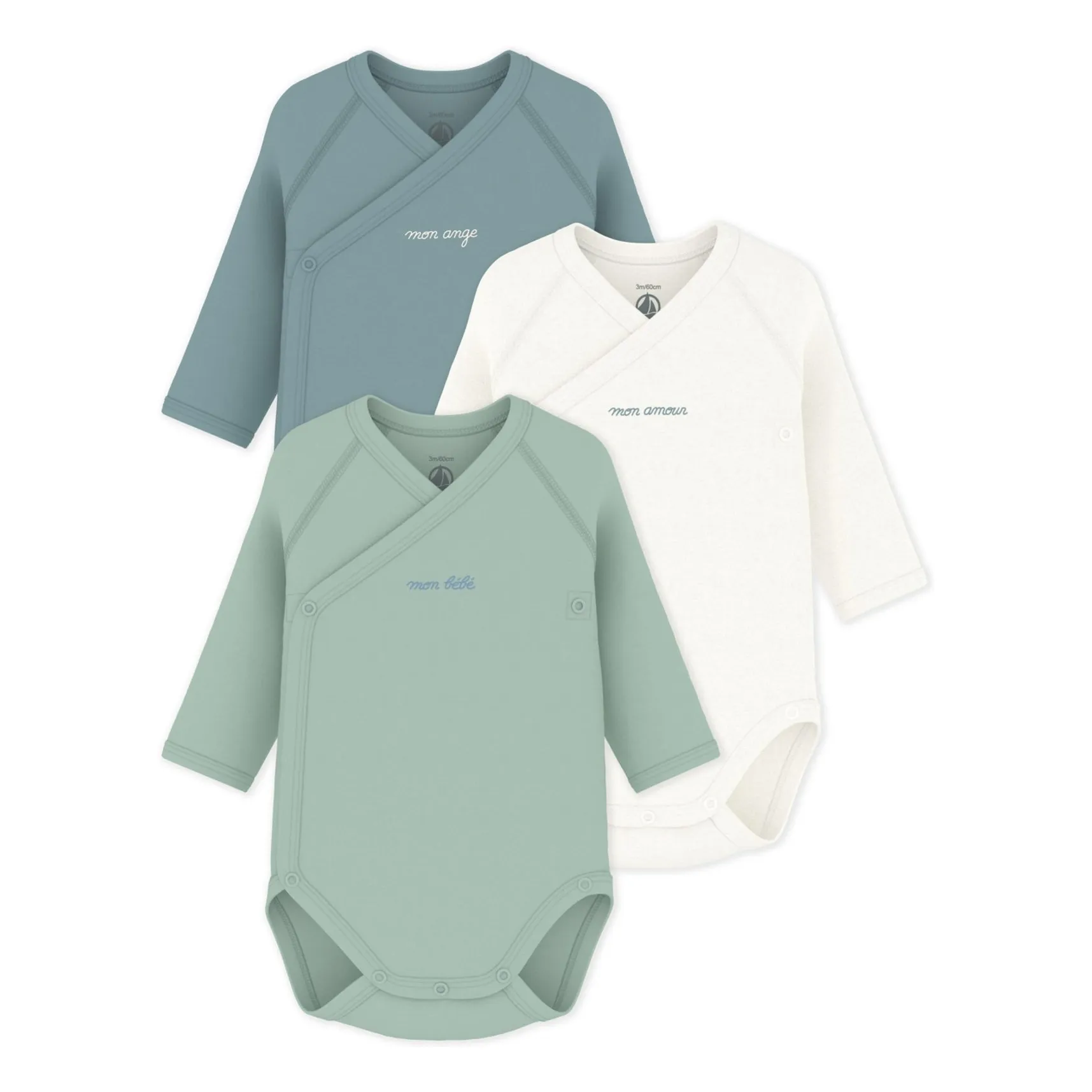 Petit Bateau Blue Set Of 3 Mon Bébé Coton Bio Crossed Bodies