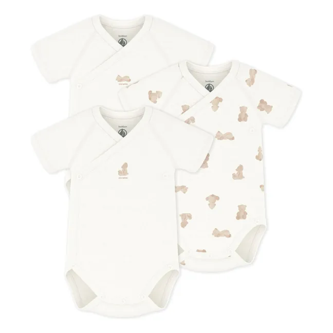 Lot 3 Bodies Croisés Ours Coton Bio | Ecru