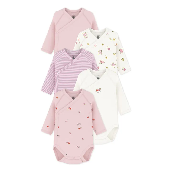 Lote de 5 bodies floreados de algodón ecológico | Rosa- Imagen del producto n°0