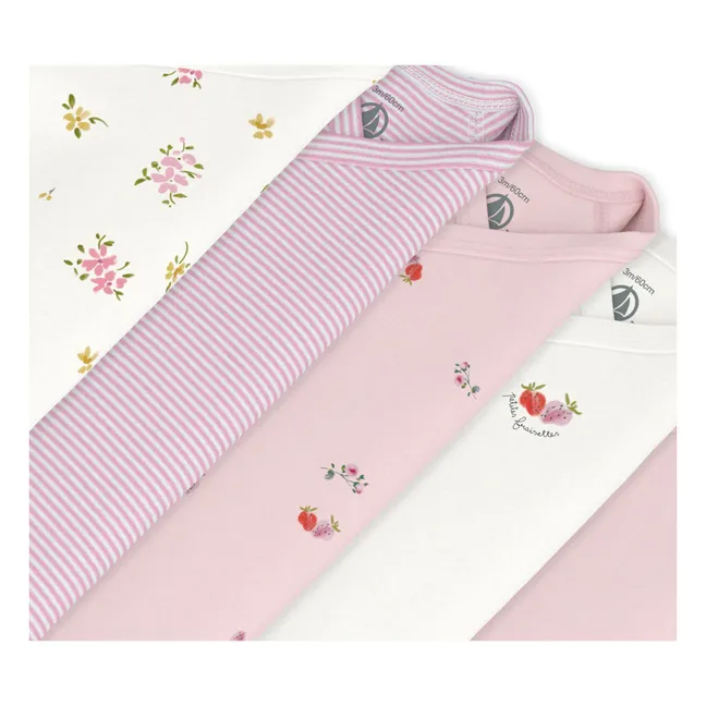 Set of 5 Organic Cotton Flowered Bodysuits | Pink