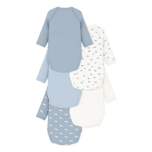 Lot 5 Bodies Croisés Baleines Coton Bio | Bleu