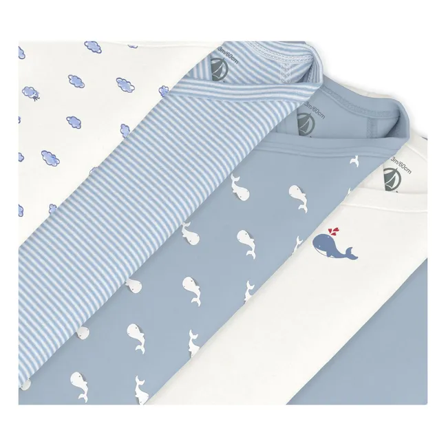 Lote de 5 bodys ballena de algodón orgánico | Azul