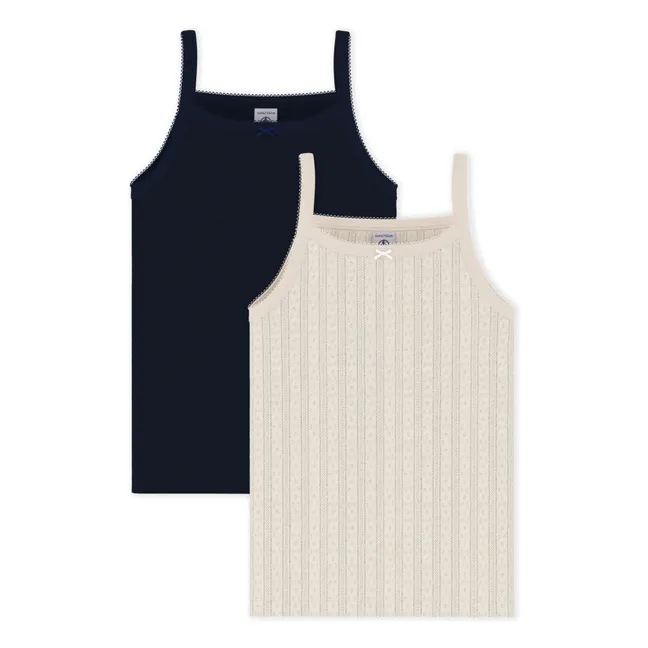 Lote 2 Camisetas de tirantes caladas | Azul Noche