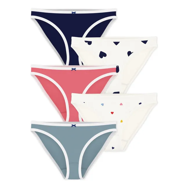 Lot 5 Culottes Cœurs Coton Bio | Bleu