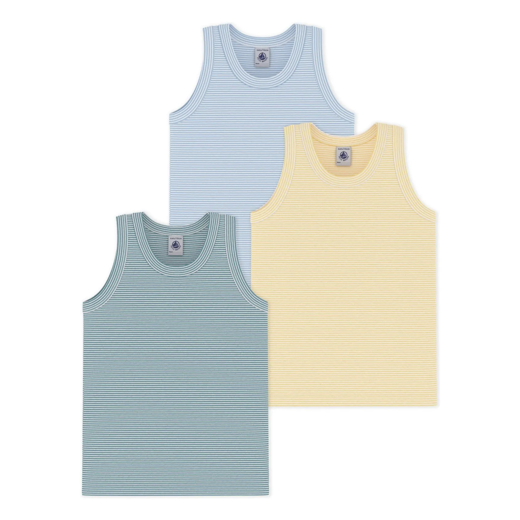 Petit Bateau Boys Blue Lot 3 Milleraies Striped Tank Tops