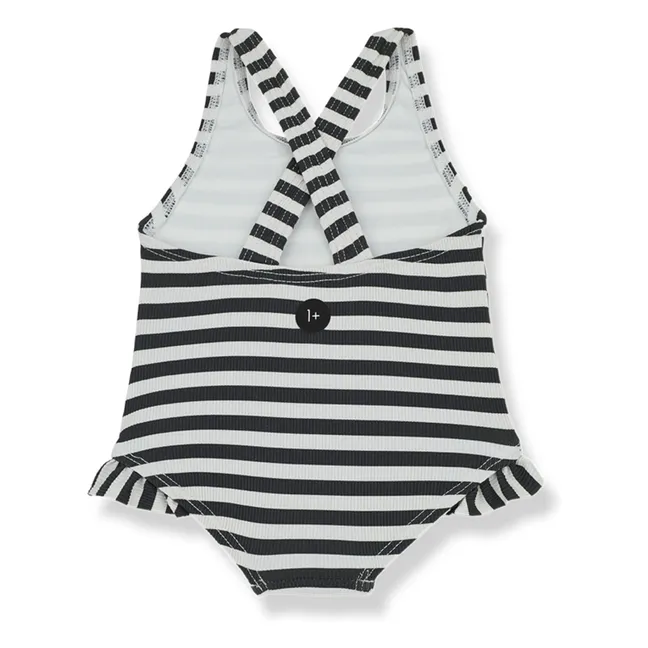 Margherita Striped 1-Piece Swimsuit | Charcoal grey