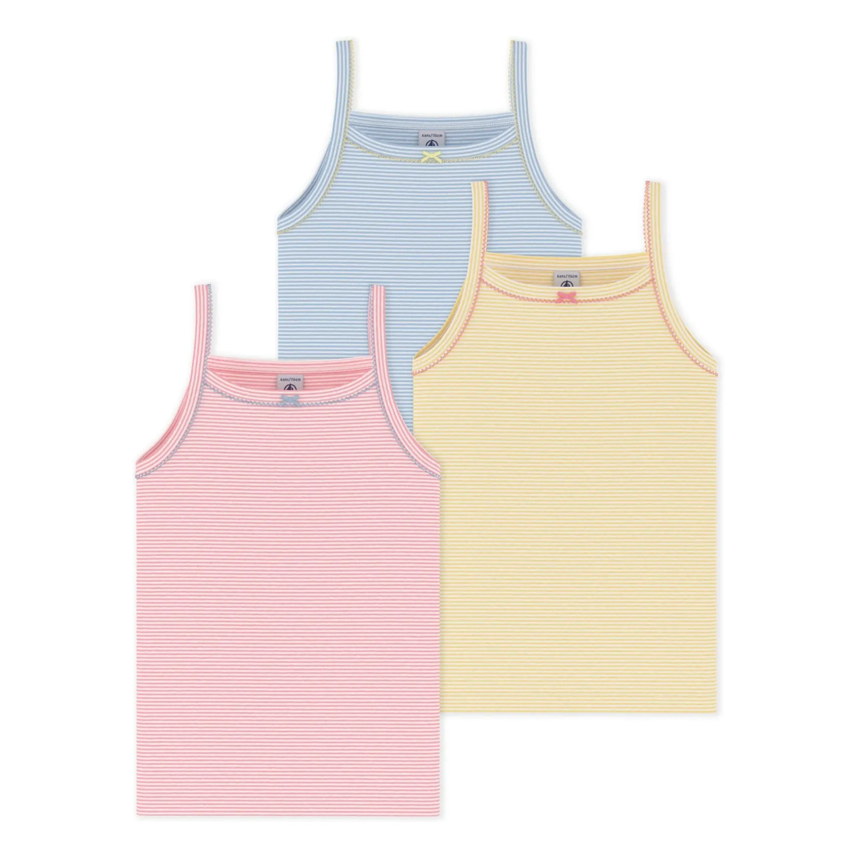 Petit Bateau Girls Yellow Lot 3 Striped Tank Tops