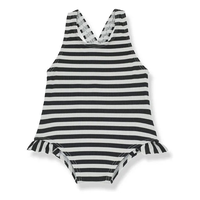 Margherita Striped 1-Piece Swimsuit | Charcoal grey