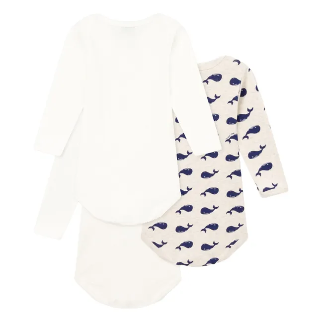 Set of 3 Long-sleeved Whale Bodies Organic Cotton | White