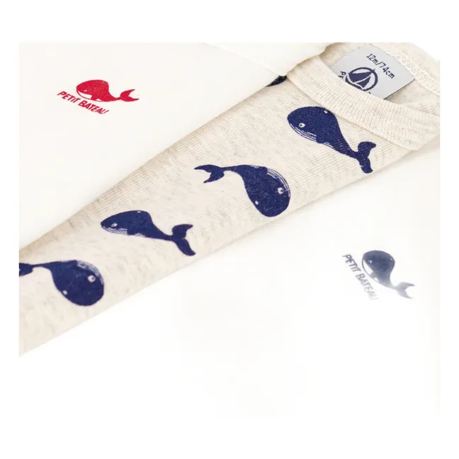 Lot 3 Bodies Manches Longues Baleines Coton Bio | Blanc