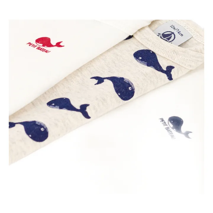 Lote de 3 Cuerpos de Ballena de Manga Larga de Algodón Ecológico | Blanco- Imagen del producto n°1