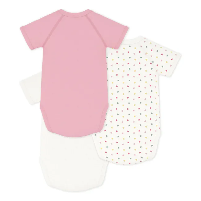 Lot 3 Bodies Croisés Petit Cœur Coton Bio | Blanc