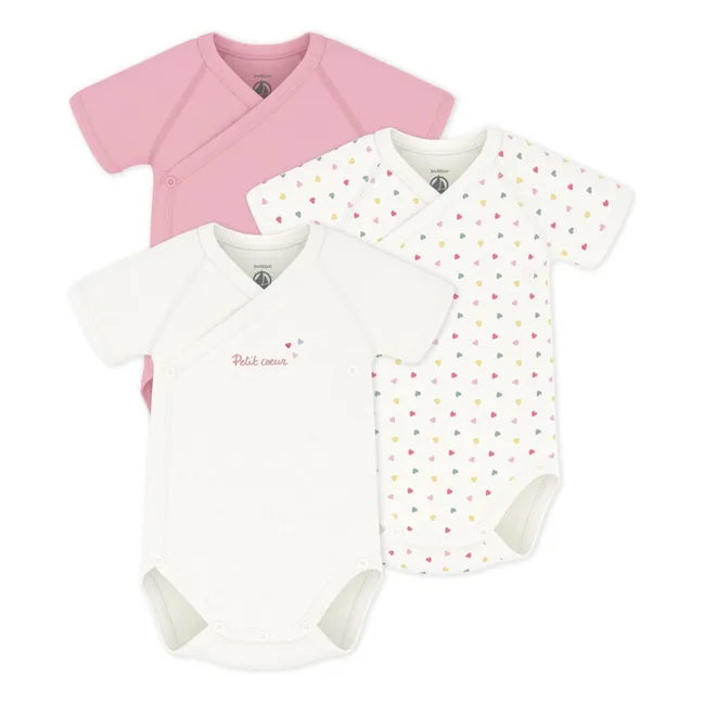 Lot 3 Bodies Croisés Petit Cœur Coton Bio | Blanc