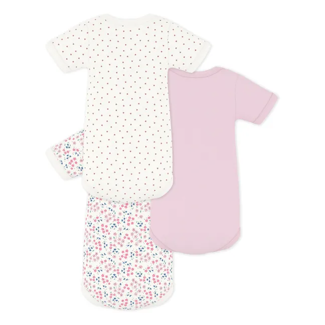 Lot 3 Bodies Fleuris Cœurs Coton Bio | Blanc
