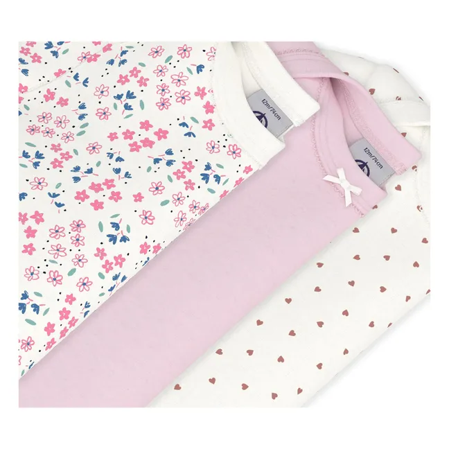 Set de 3 Cuerpos de Flores de Algodón Ecológico con Corazones | Blanco