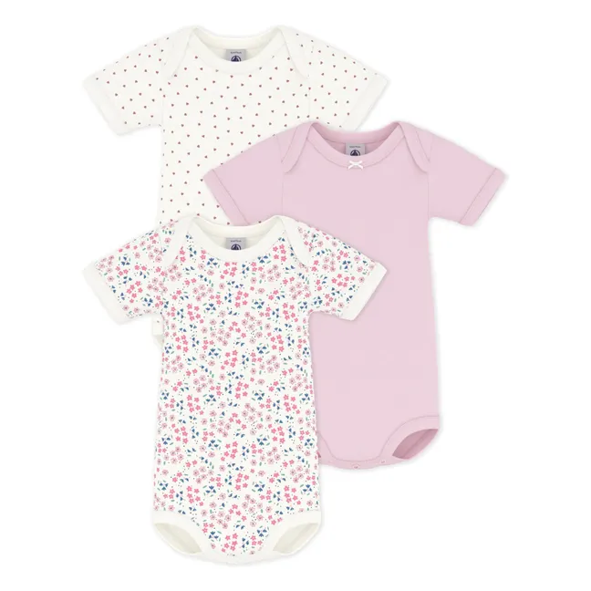 Lot 3 Bodies Fleuris Cœurs Coton Bio | Blanc