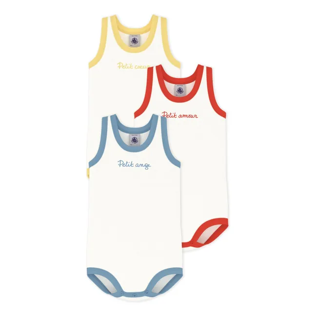 Lote de 3 bodies de tirantes de algodón ecológico Little Angel | Blanco