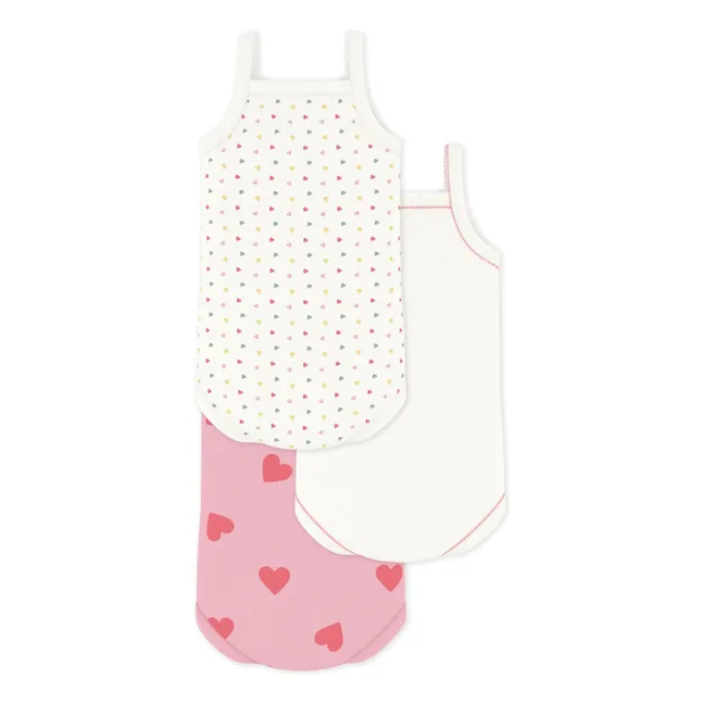 Lot 3 Bodies à Bretelles Cœurs Coton Bio | Rose