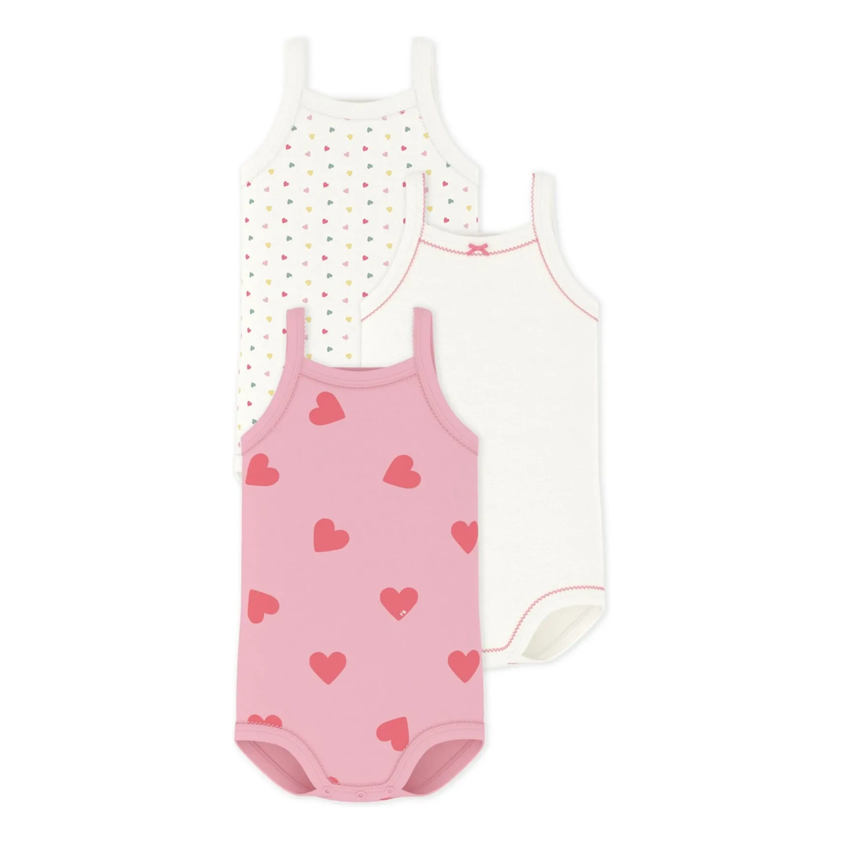 Petit Bateau Girls Pink Set Of 3 Organic Cotton Heart Strap Bodies