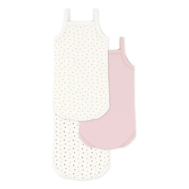 Lot 3 Bodies à Bretelles Cœurs Coton Bio | Blanc