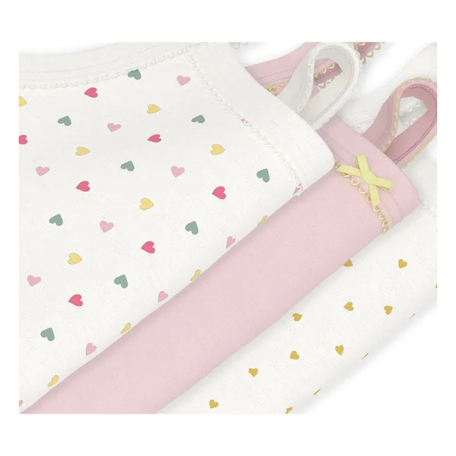 Lot 3 Bodies à Bretelles Cœurs Coton Bio | Blanc