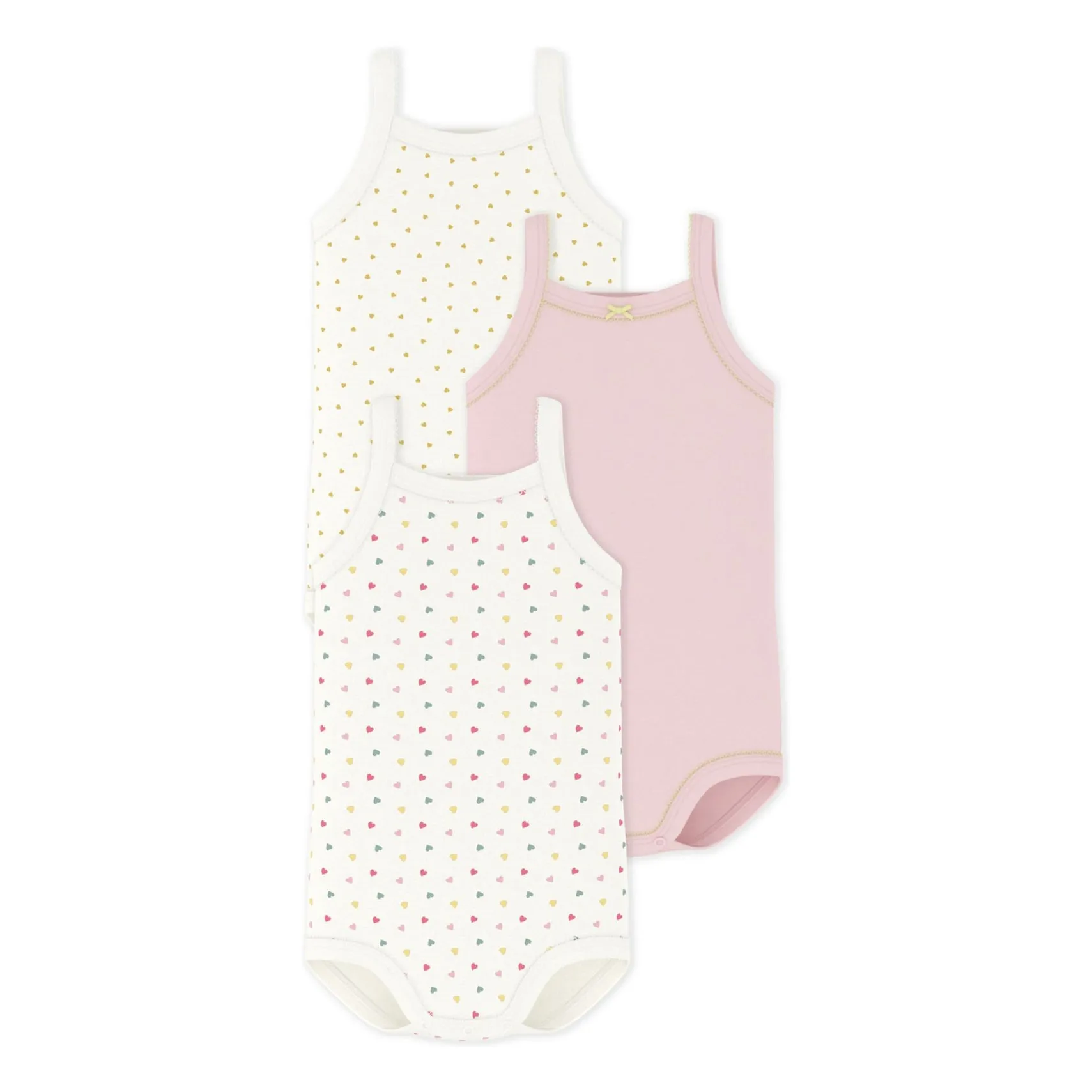 Petit Bateau Girls White Set Of 3 Organic Cotton Heart Strap Bodies