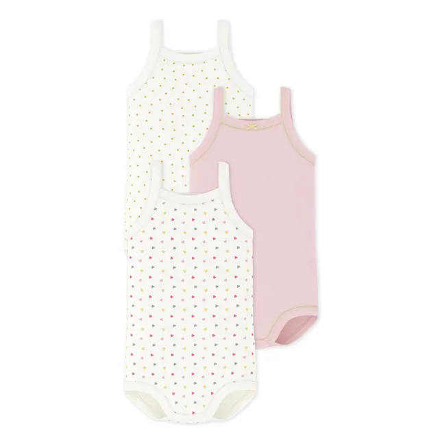 Lot 3 Bodies à Bretelles Cœurs Coton Bio | Blanc