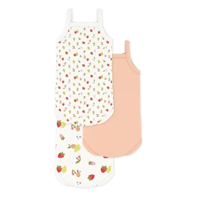 Lot 3 Bodies à Bretelles Fruits Coton Bio | Blanc