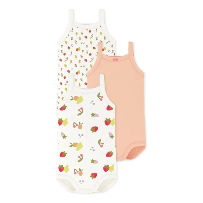Set of 3 Organic Cotton Fruit Strap Bodies | White