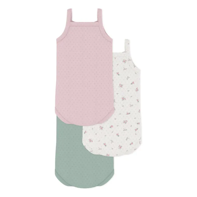 Lot 3 Bodies à Bretelles Ajourés Fleuris Coton Bio | Rose