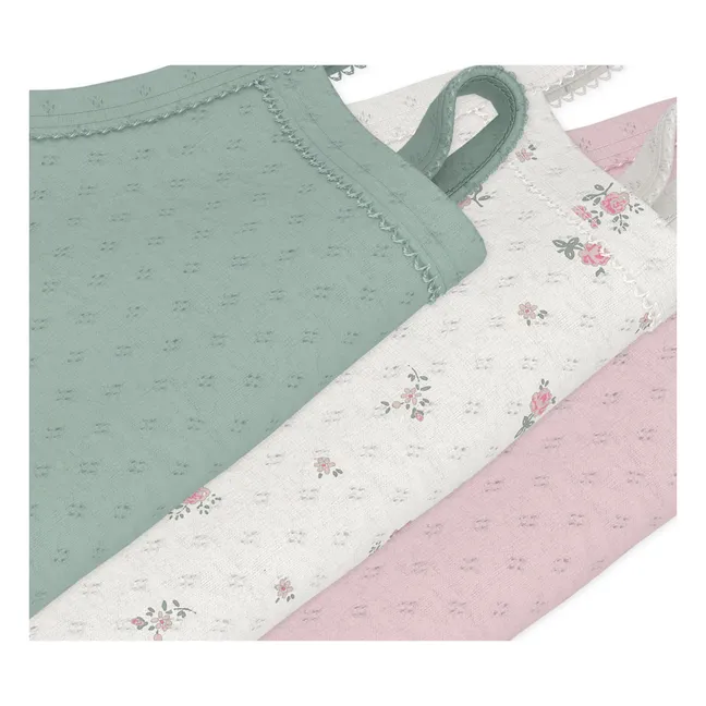 Lot 3 Bodies à Bretelles Ajourés Fleuris Coton Bio | Rose