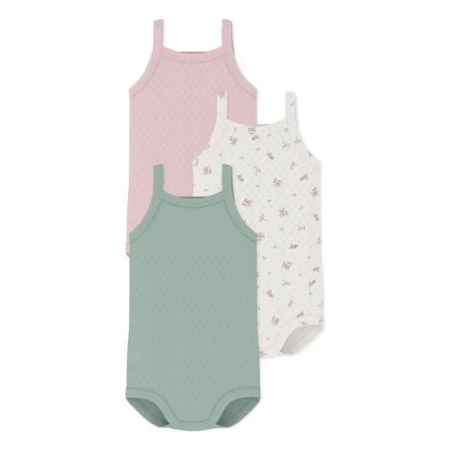 Lot 3 Bodies à Bretelles Ajourés Fleuris Coton Bio | Rose
