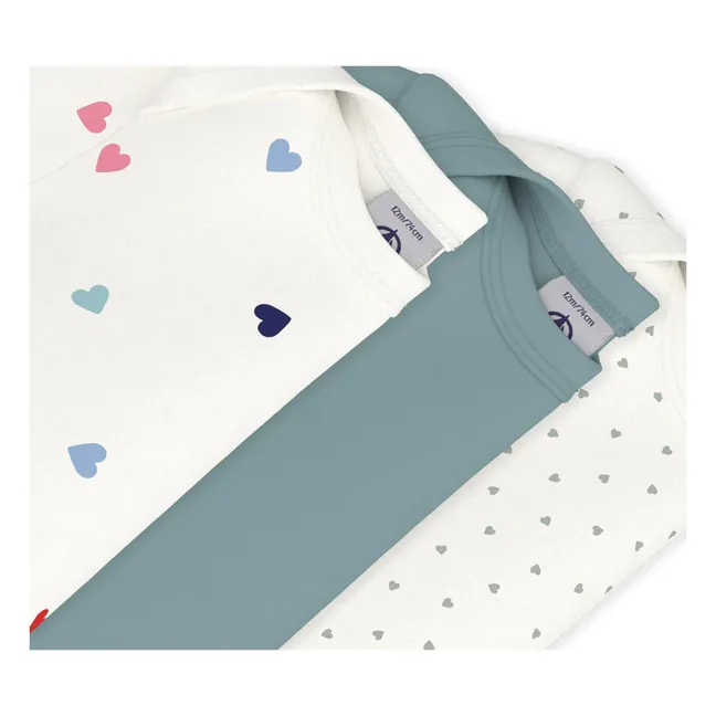 Lot 3 Bodies Cœurs Coton Bio | Bleu