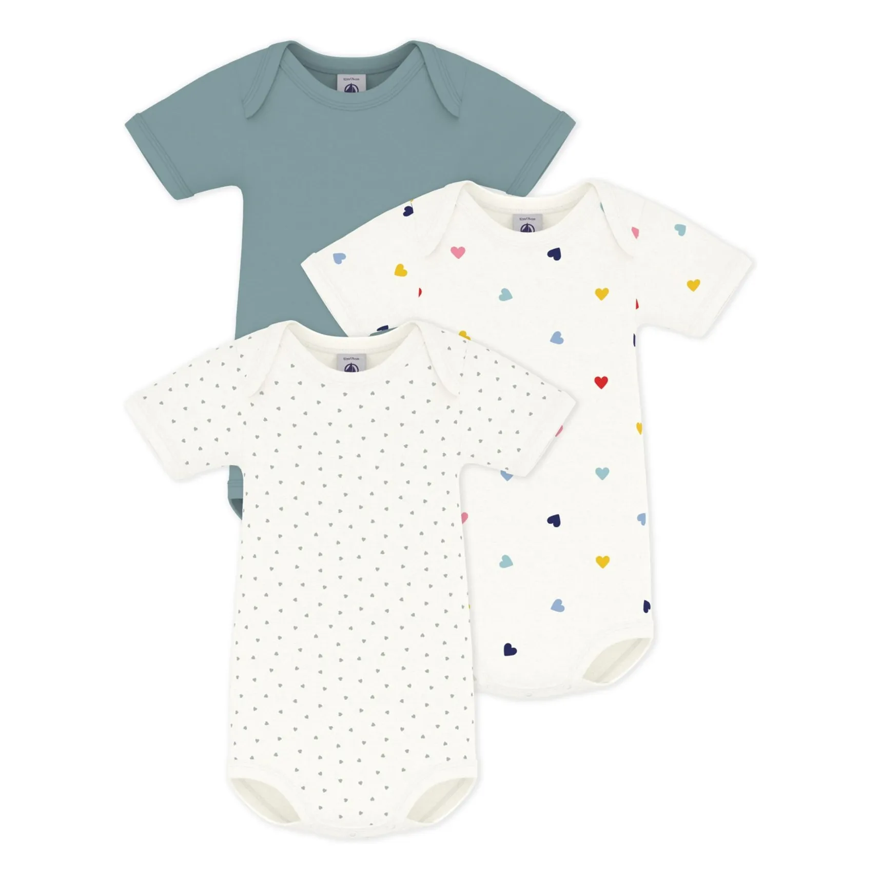 Petit Bateau Girls Blue Set Of 3 Organic Cotton Heart Bodies