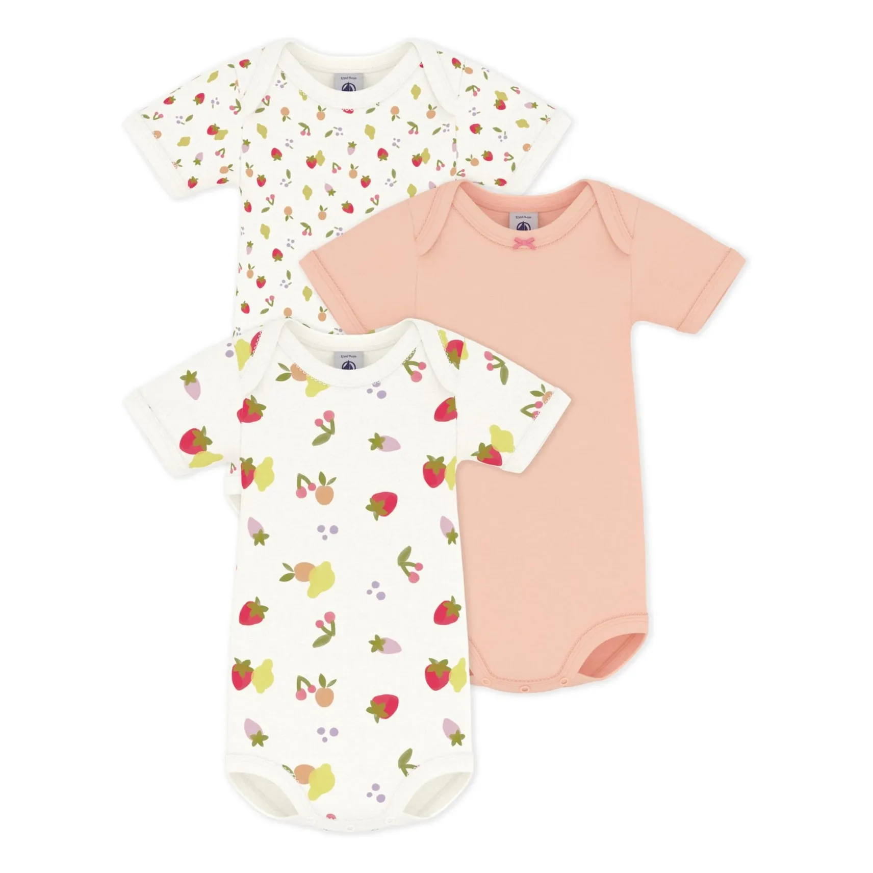 Petit Bateau Girls Ecru Batch 3 Bodies Fruits